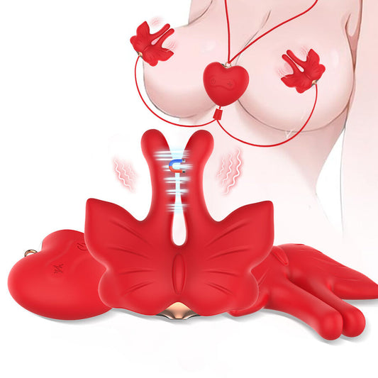 ARMONY - MAGNETIC NIPPLE CLAMPS WITH VIBRATION BUTTERFLY SHAPE RED - My naughty haven #