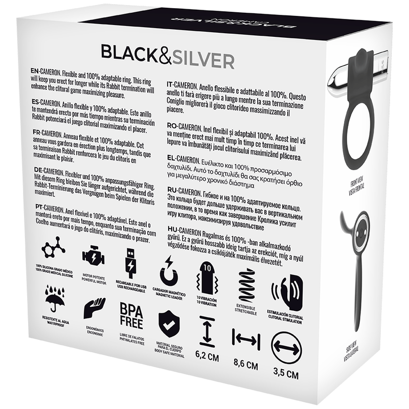 BLACK&SILVER - CAMERON RECHARGEABLE RING SILVER - My naughty haven #