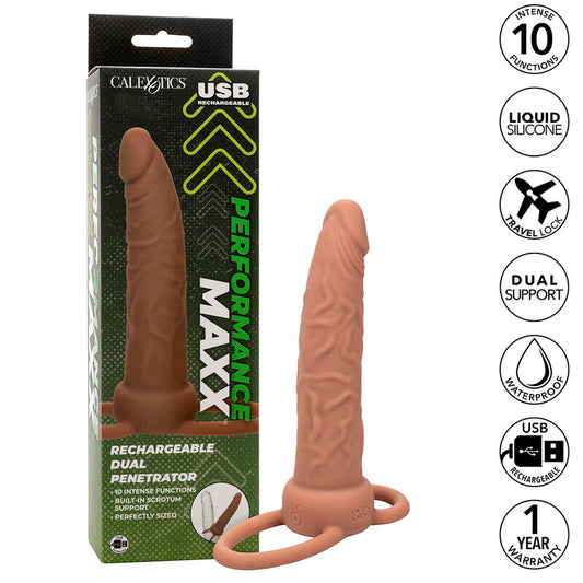CALEXOTICS - PERFORMANCE MAXX RECHARGABLE DUAL PENETRATOR BROWN SKIN - My naughty haven #