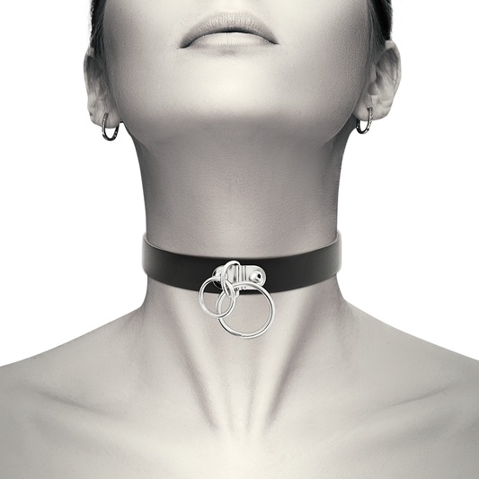 COQUETTE CHIC DESIRE - DOUBLE RING VEGAN LEATHER CHOKER - My naughty haven #