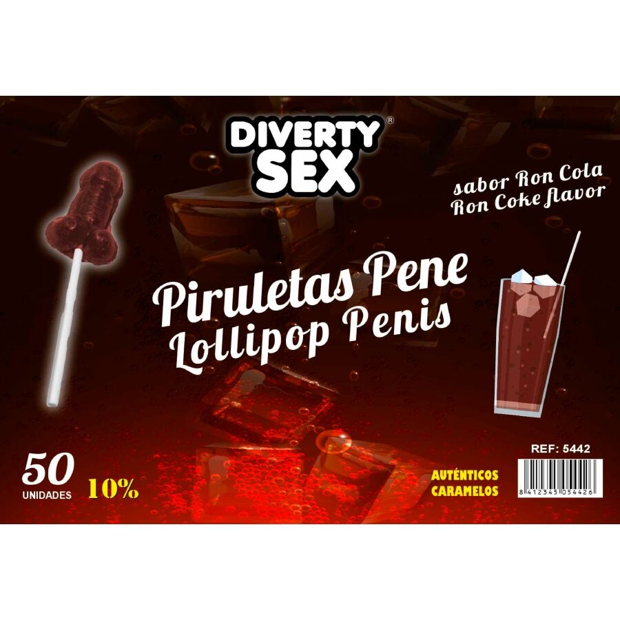 DIABLO GOLOSO - 50 PENIS LOLLIPOPS RON COLA FLAVOR 10% ALCOHOL - My naughty haven #