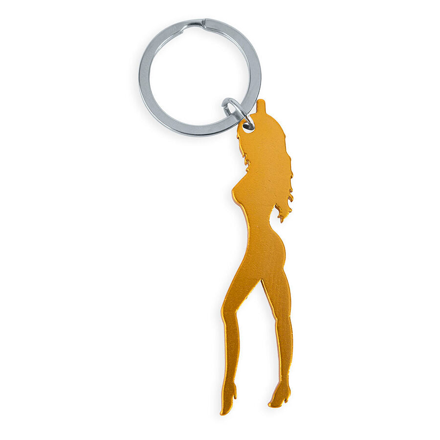 DIABLO PICANTE - KEYRING WITH FEMALE SILHOUETTE IN GOLD COLOR WITH BEER OPENER - My naughty haven #