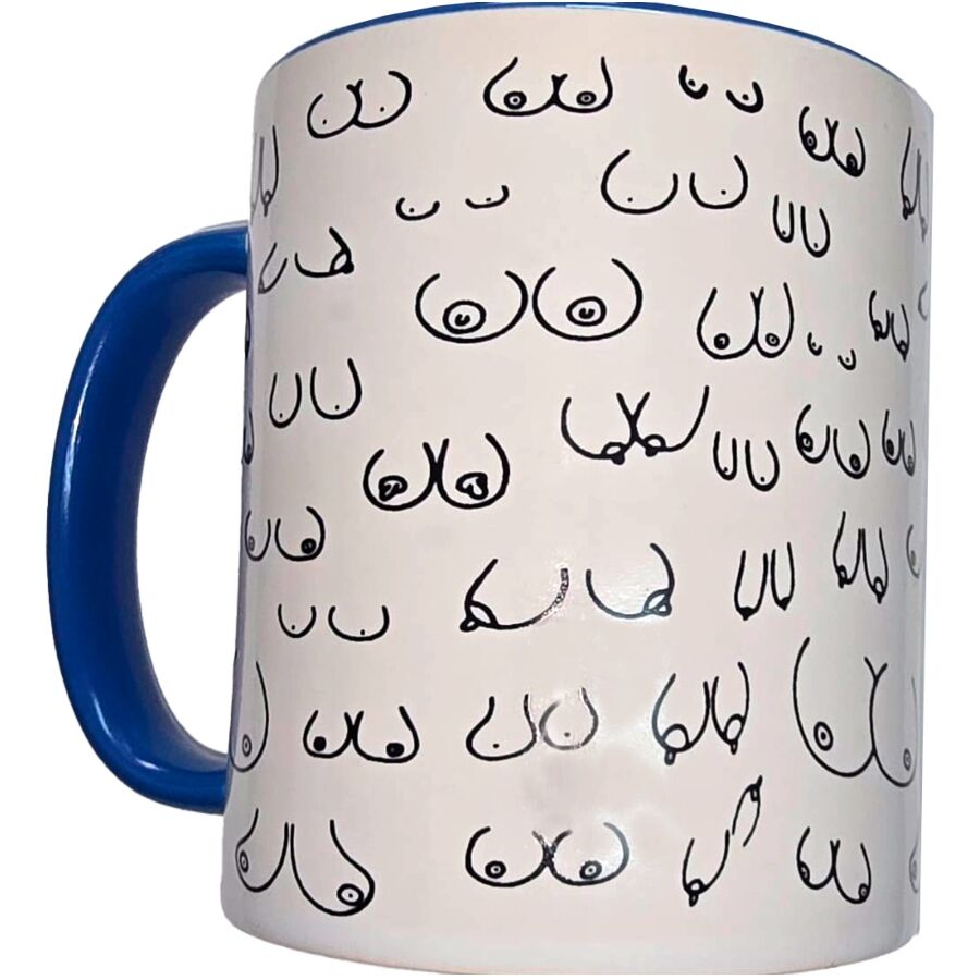 DIABLO PICANTE - WHITE BOOBS MUG WITH BLUE HANDLE 370 ML - My naughty haven #