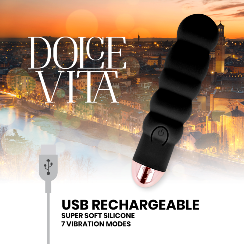 DOLCE VITA - RECHARGEABLE VIBRATOR SIX BLACK 7 SPEEDS - My naughty haven #