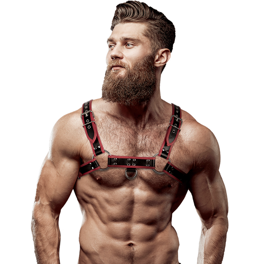 FETISH SUBMISSIVE ATTITUDE - MENS ECO-LEATHER CHEST HARNESS BLACK/RED - My naughty haven #