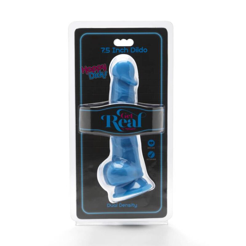 GET REAL - HAPPY DICKS 19 CM WITH BALLS BLUE - My naughty haven #