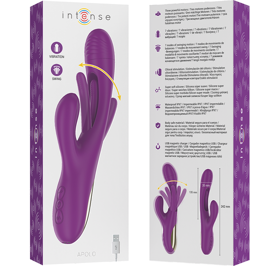 INTENSE - APOLO RECHARGEABLE MULTIFUNCTION VIBRATOR 7 VIBRATIONS WITH SWINGING MOTION PURPLE - My naughty haven #