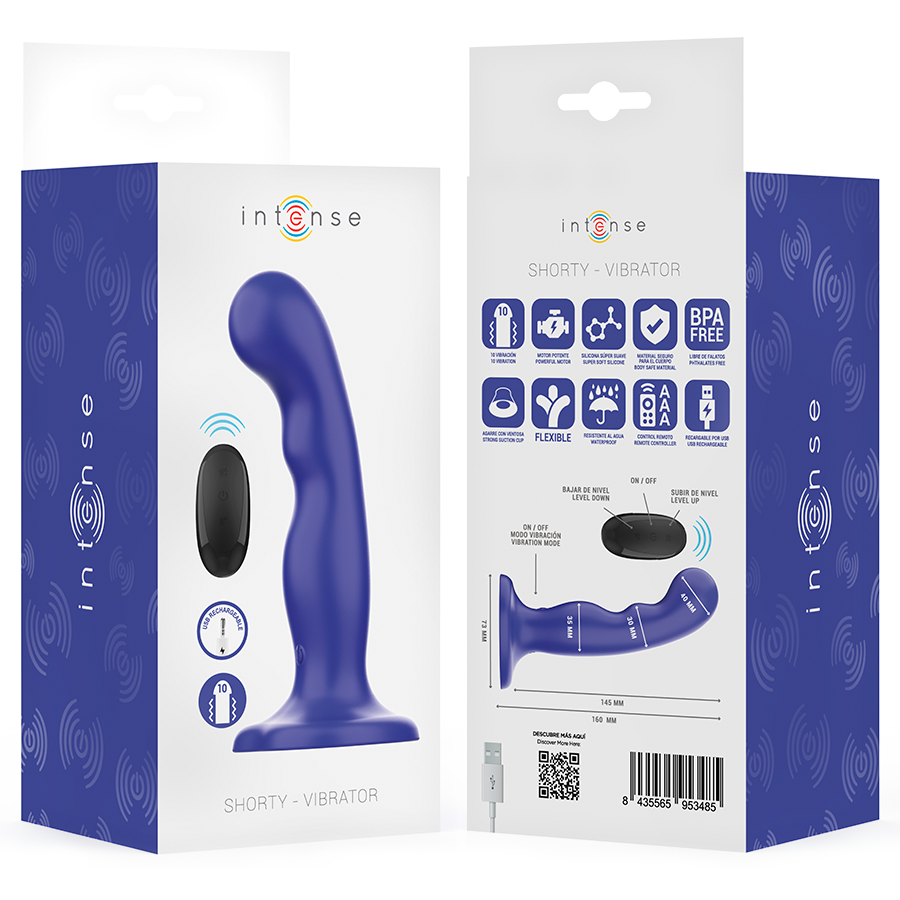 INTENSE - SHORTY VIBRATOR WITH SUCTION CUP BLUE REMOTE CONTROL - My naughty haven #