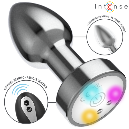 INTENSE - VIBRATING METAL ANAL PLUG WITH LED LIGHTS AND REMOTE CONTROL - SIZE M - My naughty haven #