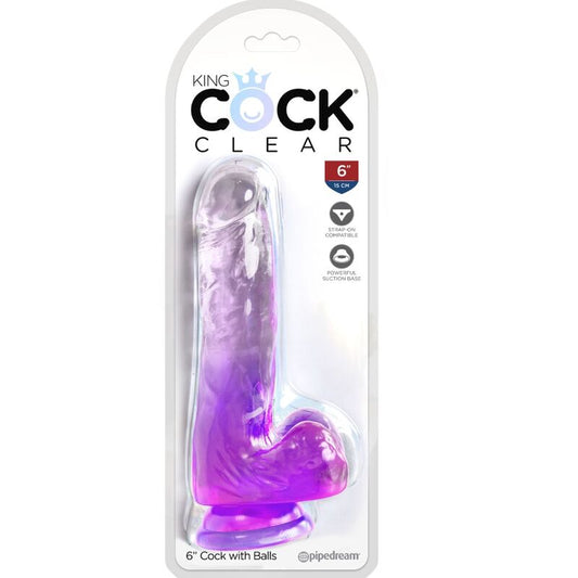 KING COCK - CLEAR REALISTIC PENIS WITH BALLS 13.5 CM PURPLE - My naughty haven #
