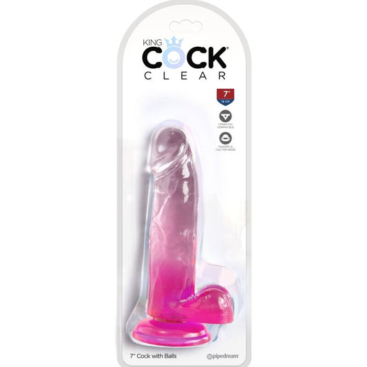 KING COCK - CLEAR REALISTIC PENIS WITH BALLS 15.2 CM PINK - My naughty haven #