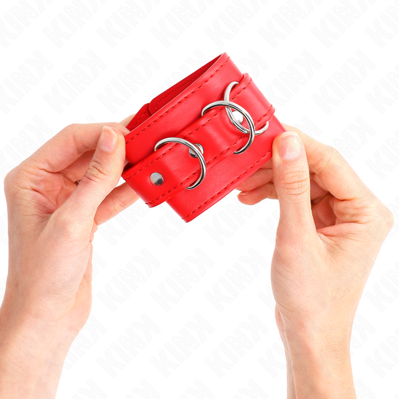 KINK - 3 D-RING WRIST RESTRAINTS ADJUSTABLE RED 17.5-25 CM X 6 CM - My naughty haven #