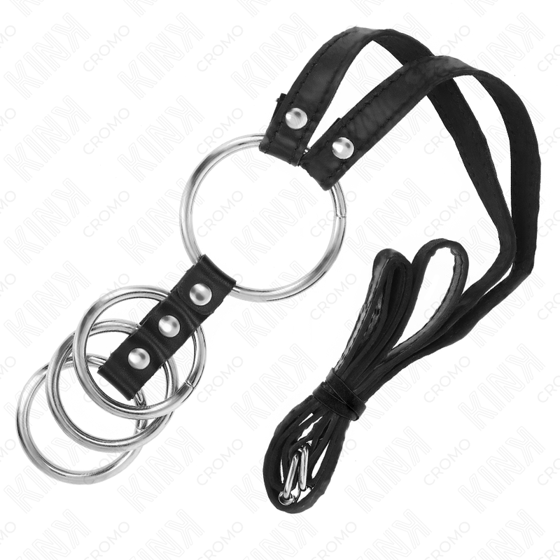 KINK - 4 CONNECTED METAL PENIS RINGS 3.8 CM TO 5 CM WITH LEATHER BELT 112 CM - My naughty haven #