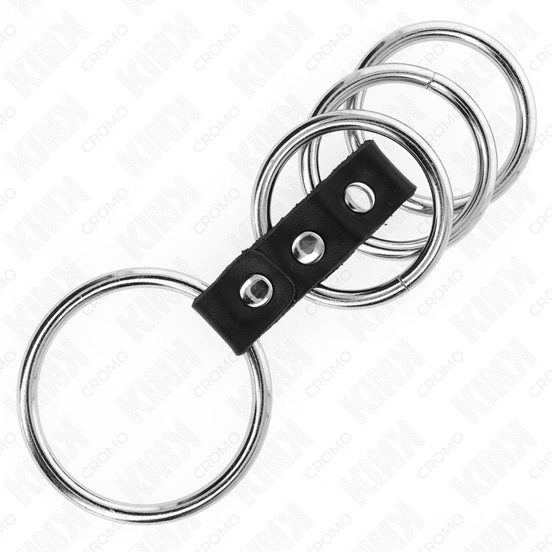 KINK - 4 METAL PENIS RINGS 3.7 CM TO 5 CM CONNECTED BY LEATHER - My naughty haven #