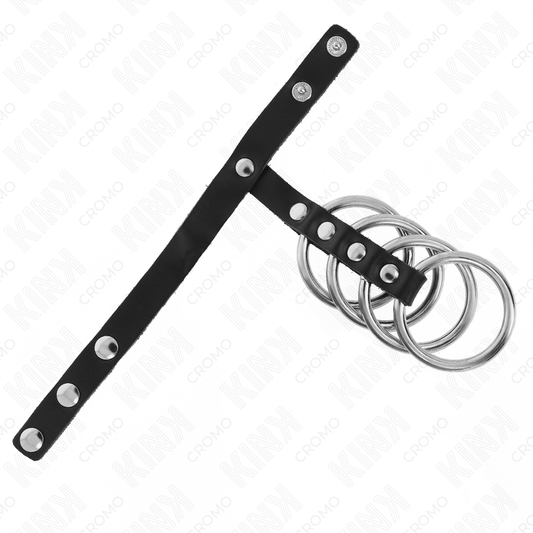 KINK - 4 METAL PENIS RINGS 3.8 CM CONNECTED WITH LEATHER STRAP 22 X 1.5 CM AND PRESSURE CLOSURE - My naughty haven #