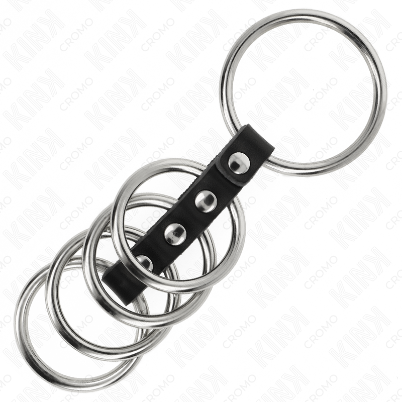 KINK - 5 PENIS RINGS 3.7 CM TO 5 CM METAL CONNECTED BY LEATHER - My naughty haven #