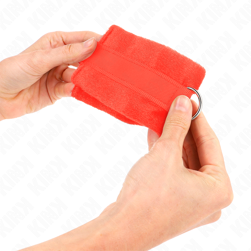 KINK - BEGINNER FUR HAND CUFFS RED 30 X 7 CM - My naughty haven #