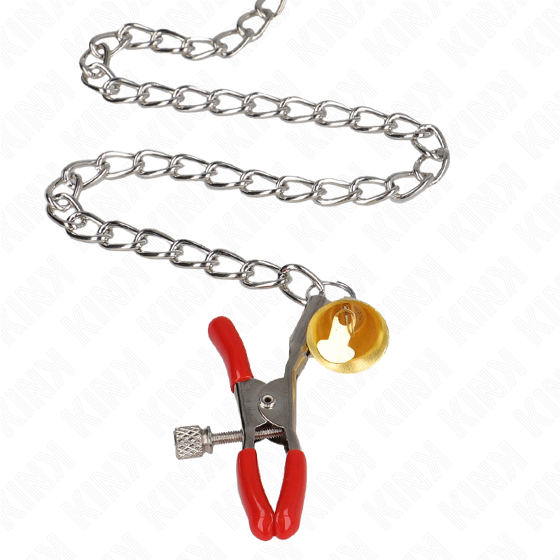 KINK - BELL TRIPLE NIPPLE AND CLIT CLAMPS RED WITH CHAIN 30 CM - My naughty haven #