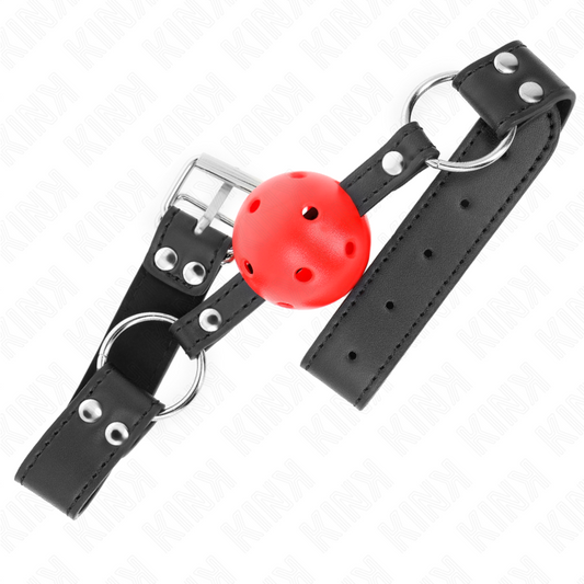 KINK - BREATHABLE BALL 4 CM GAG WITH DOUBLE RIVET LEATHER 62.5 x 2.5 CM ADJUSTABLE 42-58 CM - My naughty haven #