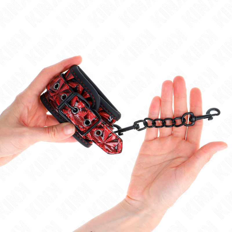 KINK - DIAMOND PATTERN WRIST RESTRAINTS DARK RED ADJUSTABLE 17-26 CM X 5.5 CM - My naughty haven #