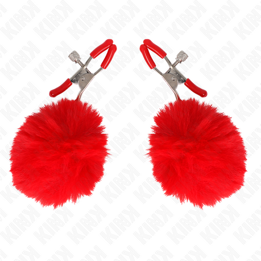 KINK - FAUX FUR BALL NIPPLE CLAMP RED 6 CM - My naughty haven #