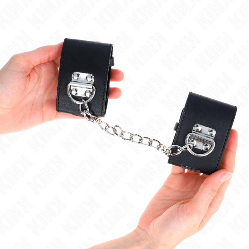 KINK - FIXED WRIST RESTRAINTS WITH CHAIN 30 CM AND PADLOCK CLOSURE BLACK ADJUSTABLE 16-23 CM X 5.5 CM - My naughty haven #