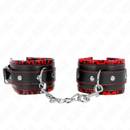 KINK - FUR LINED WRIST RESTRAINTS RED / BLACK ADJUSTABLE 17-29 CM X 6 CM - My naughty haven #