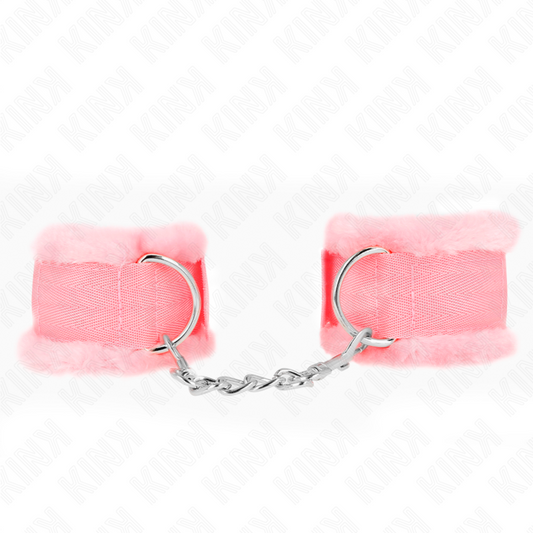 KINK - FURRY LINED WRIST RESTRAINTS PINK ADJUSTABLE 17-31 CM X 7 CM - My naughty haven #