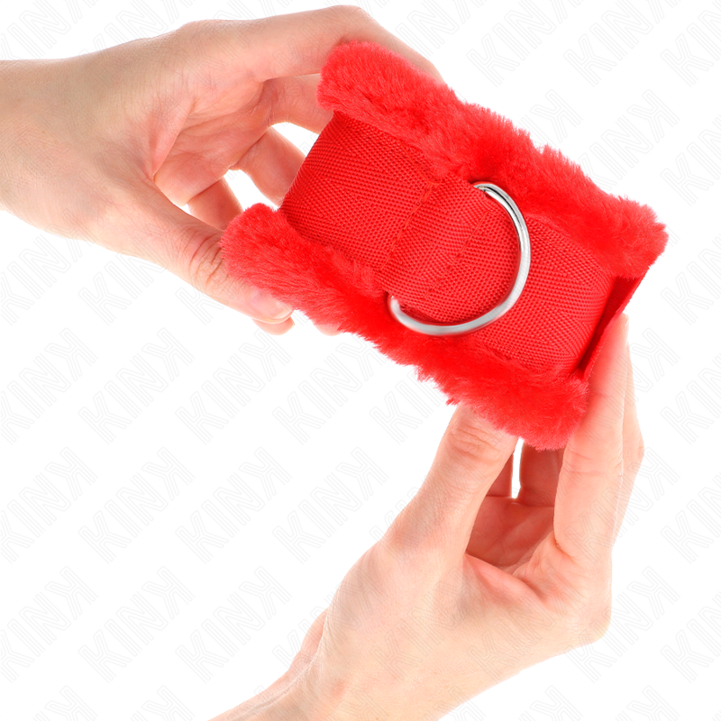 KINK - FURRY LINED WRIST RESTRAINTS RED ADJUSTABLE 17-31 CM X 7 CM - My naughty haven #