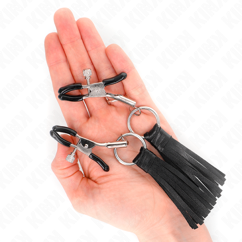 KINK - LEATHERETTE TASSEL NIPPLE CLAMPS 6 CM - My naughty haven #