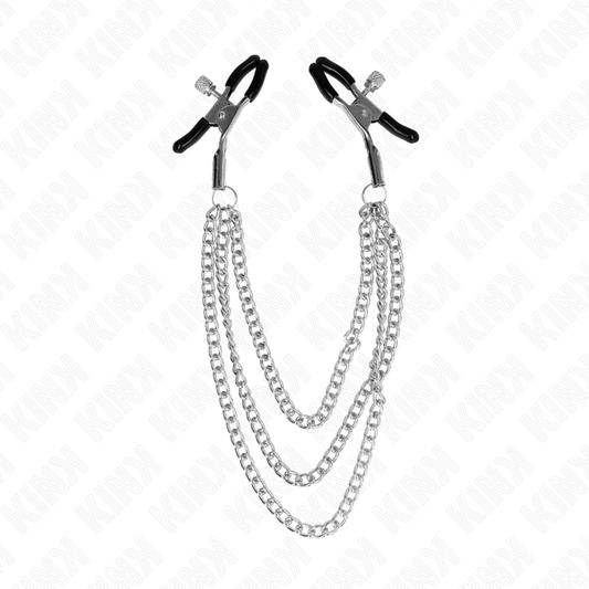 KINK - NIPPLE CLAMPS WITH 3 CHAINS SILVER 20/23/28 CM - My naughty haven #