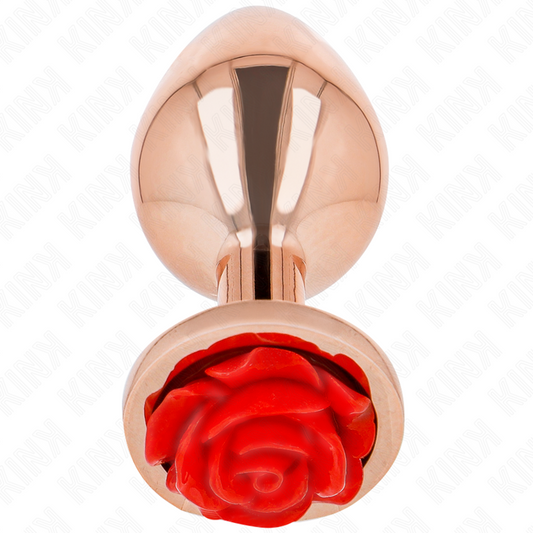 KINK - PINK GOLD ANAL PLUG WITH RED ROSE M - My naughty haven #
