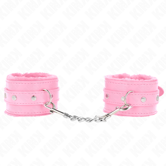 KINK - PREMIUM FUR LINED WRIST RESTRAINTS PINK WITH PINK BELT ADJUSTABLE 17-29 CM X 6 CM - My naughty haven #