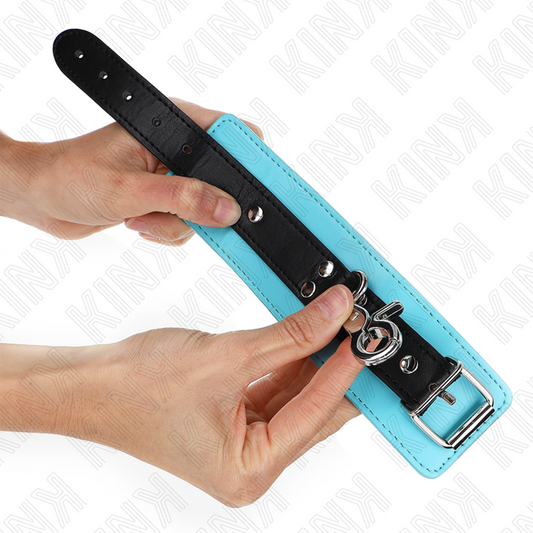 KINK - PREMIUM LOCKABLE WRIST RESTRAINTS BLACK / BLUE ADJUSTABLE 21-28 CM X 5.5 CM - My naughty haven #