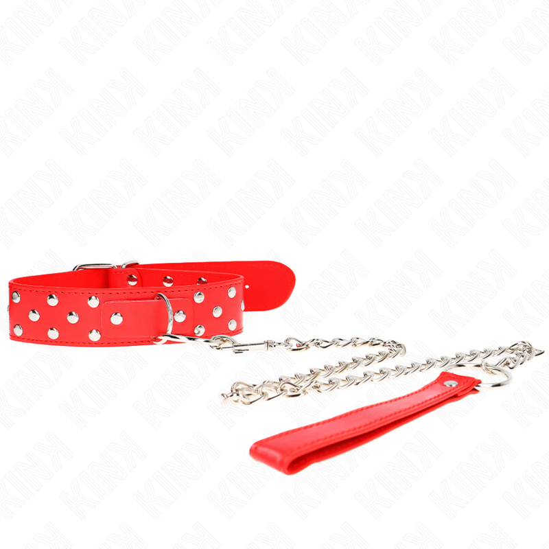 KINK - RING RIVET STRAP NECKLACE WITH BELT 65 CM RED ADJUSTABLE 36-50 CM X 3.8 CM - My naughty haven #
