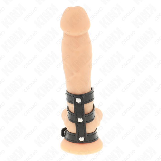 KINK - TRIPLE LEATHER PENIS RING WITH PRESSURE CLOSURE - My naughty haven #