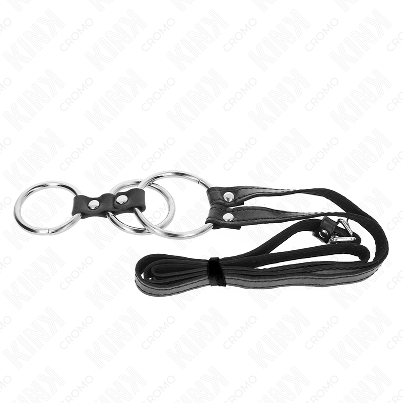 KINK - TRIPLE METAL PENIS RING 3.8 CM TO 5 CM WITH LEATHER BELT 112 CM - My naughty haven #