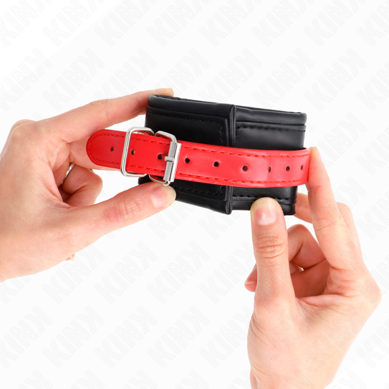 KINK - WRIST RESTRAINTS BLACK WITH RED BELT ADJUSTABLE 17-28 CM X 6 CM - My naughty haven #