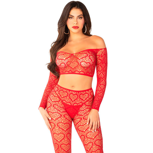 LEG AVENUE - CROP TOP + STOCKINGS RED ONE SIZE - My naughty haven #