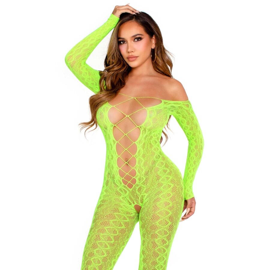 LEG AVENUE - CROTCHLESS BODYSTOCKING EXOTIC SNAKE LACE NEON GREEN - My naughty haven #