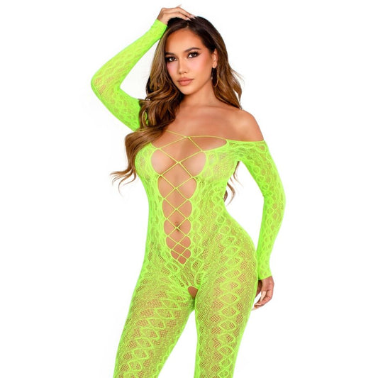 LEG AVENUE - CROTCHLESS BODYSTOCKING EXOTIC SNAKE LACE NEON GREEN - My naughty haven #