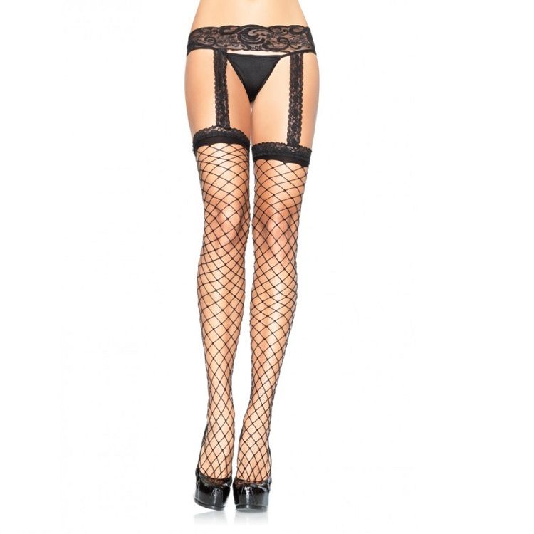 LEG AVENUE - FISHNET STOCKINGS WITH BLACK LACE GARTER GARTER - My naughty haven #