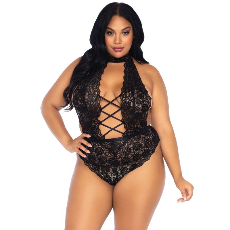 LEG AVENUE - FLORAL LACE CROTHLESS TEDDY PLUS SIZE - My naughty haven #