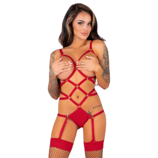 LIVCO CORSETTI FASHION - THIARA LC 20213 SET BODY + STOCKINGS RED S/M - My naughty haven #