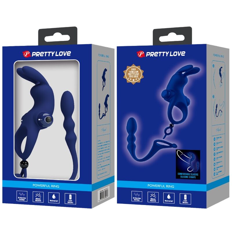 PRETTY LOVE - AYAD RABBIT VIBRATOR RING WITH PLUG BLUE - My naughty haven #