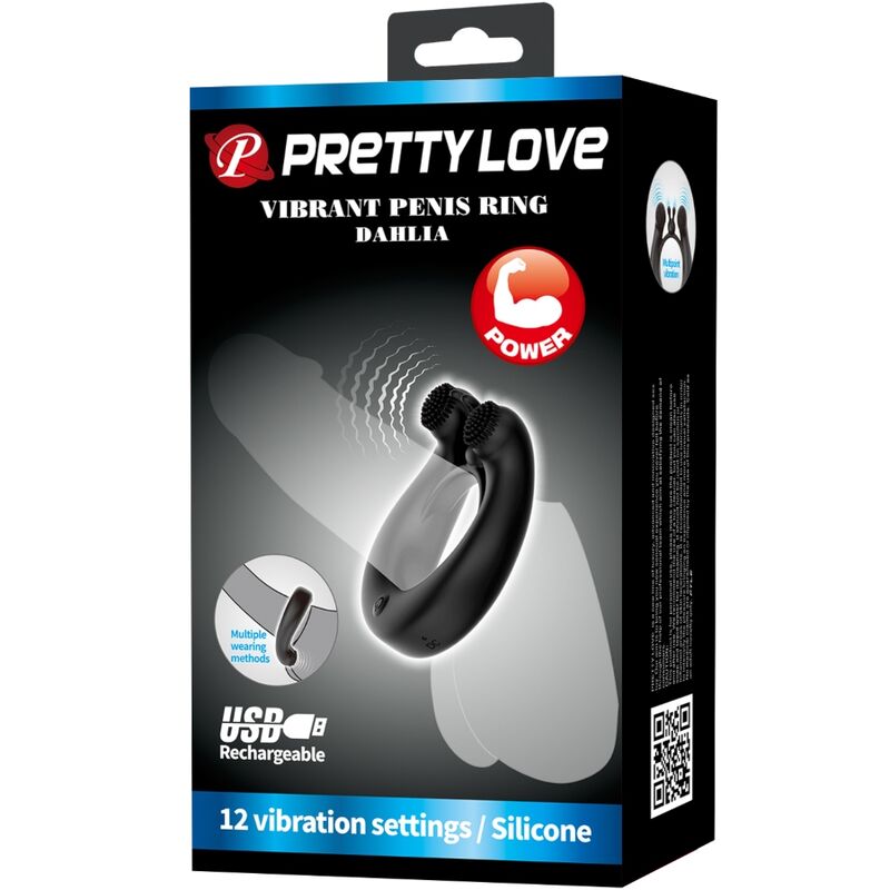 PRETTY LOVE - DAHLIA VIBRATING RING + CLITORIS STIMULATOR 12 VIBRATIONS BLACK - My naughty haven #