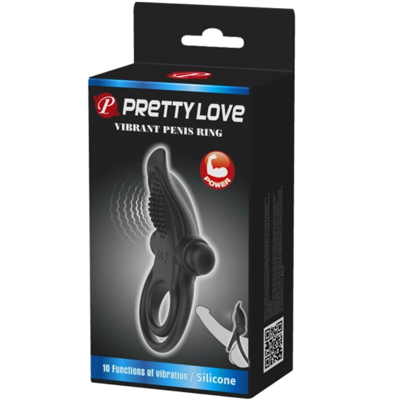 PRETTY LOVE - DOUBLE VIBRATING RING + CLITORIS STIMULATOR 10 VIBRATIONS BLACK - My naughty haven #