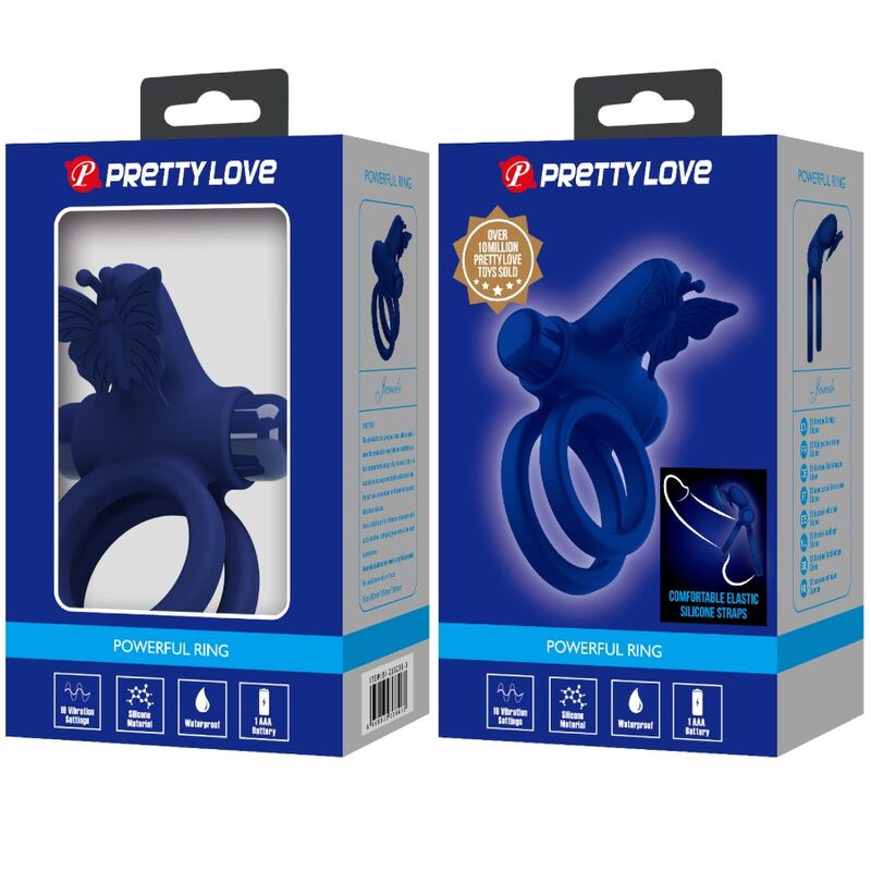PRETTY LOVE - JAMELE DOUBLE RING WITH VIBRATION & BUTTERFLY STIMULATOR BLUE - My naughty haven #