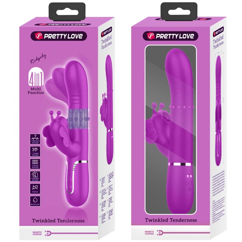 PRETTY LOVE - MULTIFUNCTION RABBIT VIBRATOR 4 IN 1 BUTTERFLY FUCHSIA - My naughty haven #