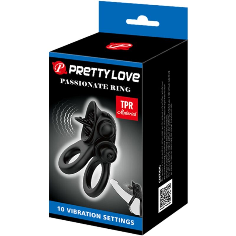 PRETTY LOVE - PASSIONATE RING DOUBLE VIBRATING RING + CLITORIS STIMULATOR BLACK - My naughty haven #